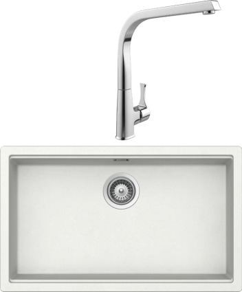 Комплект Мойка кухонная Schock Lahti 80 Cristalite альпина + Смеситель MEGA Mega MG-SUN03 матовая, прямоугольная