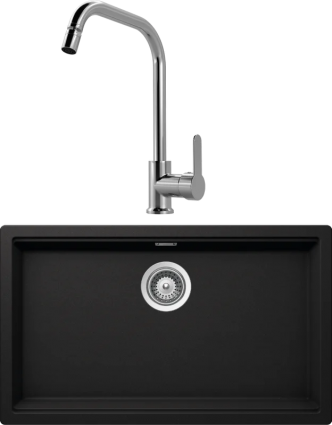 Комплект Мойка кухонная Schock Lahti 701050U 80 Cristalite неро + Смеситель MEGA City MG- ZRV104 хром матовая, прямоугольная