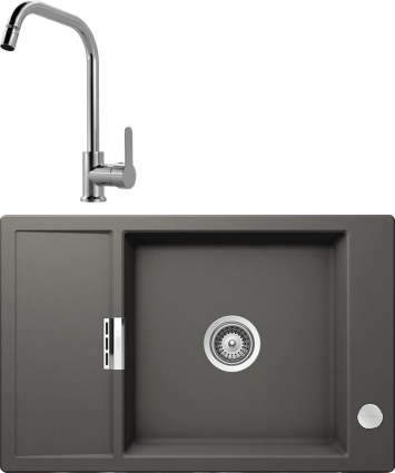 Комплект Мойка кухонная Schock Eton 60D Small Cristadur серебристый камень + Смеситель MEGA City MG- ZRV104 хром матовая, прямоугольная