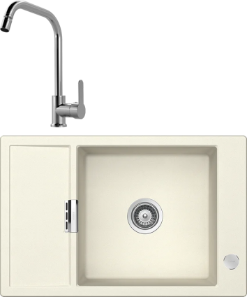 Комплект Мойка кухонная Schock Eton 60D Small Cristadur магнолия + Смеситель MEGA City MG- ZRV104 хром матовая, прямоугольная