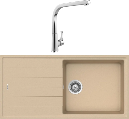 Комплект Мойка кухонная Schock Element 60D Large Cristalite лунный камень + Смеситель MEGA Mega MG-SUN03 матовая, прямоугольная