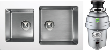 Комплект Мойка кухонная Tolero Twist TTS-840 туман + Измельчитель Zorg Inox D ZR-56 D прямоугольная, с крылом