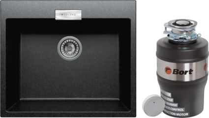 Комплект Мойка кухонная Tolero Loft TL-580 уголь + Измельчитель Bort Alligator Mega матовая, прямоугольная
