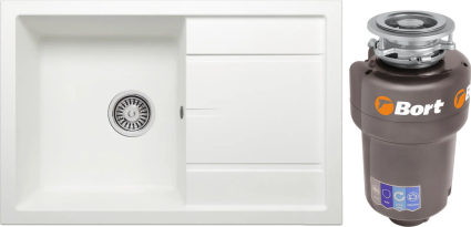 Комплект Мойка кухонная Tolero Classic R-112 туман + Измельчитель Bort Titan Max Power матовая, прямоугольная