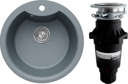 Комплект Мойка кухонная Tolero Classic R-108E грей + Измельчитель Bone Crusher BC 810-SL Slim Line матовая, круглая