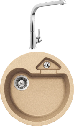 Комплект Мойка кухонная Schock Classic R-100 лунный камень + Смеситель MEGA Mega MG-SUN03 матовая, круглая
