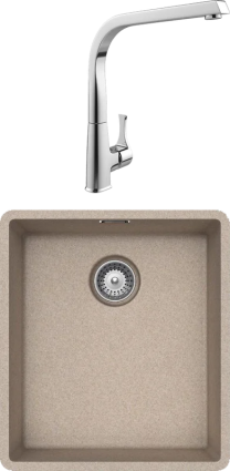 Комплект Мойка кухонная Schock Brooklyn 45 Cristalite саббиа + Смеситель MEGA Mega MG-SUN03 матовая, прямоугольная