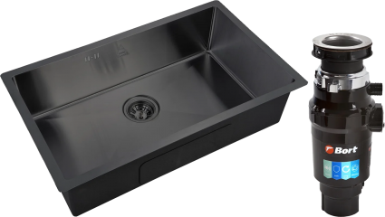 Комплект Мойка кухонная Steel Hammer SH 7444 GRAFIT графит + Измельчитель Bort Master Eco 91275752 матовая, прямоугольная