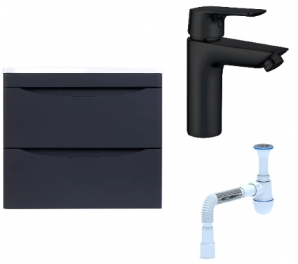 Комплект: Тумба с раковиной Style Line Бергамо Мини 60 Люкс Plus + Смеситель Aquanet Static AF330-10B + Сифон АниПласт