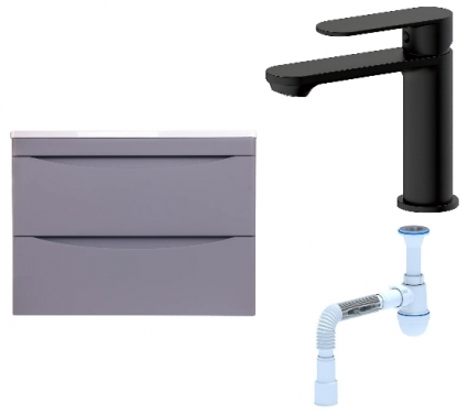 Комплект: Тумба с раковиной Style Line Бергамо Мини 70 Люкс Plus + Смеситель Haiba HB10590-7 + Сифон АниПласт