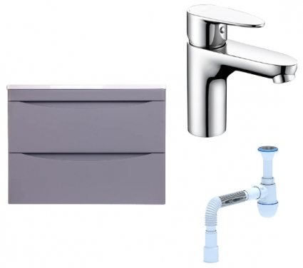Комплект: Тумба с раковиной Style Line Бергамо Мини 70 Люкс Plus + Смеситель Wasserkraft Leine 3503 + Сифон АниПласт