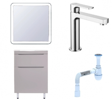 Комплект: Мебель для ванной Style Line Бергамо Мини 60 Люкс Plus + Смеситель Lemark plus Grace LM1537C + Сифон АниПласт