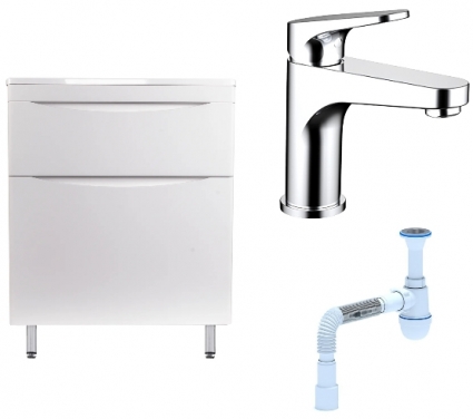 Комплект: Тумба с раковиной Style Line Бергамо Мини 70 Люкс Plus + Смеситель Bravat Eler F1191238CP-RUS + Сифон АниПласт
