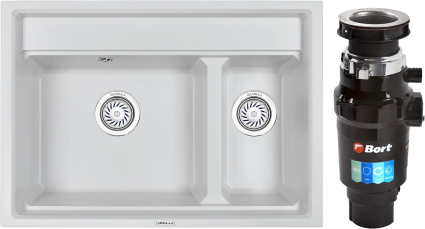 Комплект Мойка кухонная Granula Kitchen Space 7302, арктик + Измельчитель Bort Master Eco 91275752, матовая, прямоугольная