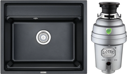 Комплект Мойка кухонная Granula Kitchen Space 6003, шварц + Измельчитель Zorg Inox D ZR-56 D, матовая, прямоугольная