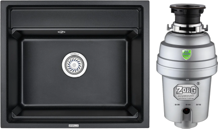 Комплект Мойка кухонная Granula Kitchen Space 6003, черный + Измельчитель Zorg Inox D ZR-38 D, матовая, прямоугольная