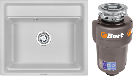 Комплект Мойка кухонная Granula Kitchen Space 6003, арктик + Измельчитель Bort Titan Max Power, матовая, прямоугольная