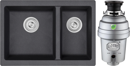 Комплект Мойка кухонная Emar Quartz EMQ-2665.PL Морион + Измельчитель Zorg Inox D ZR-38 D матовая, прямоугольная