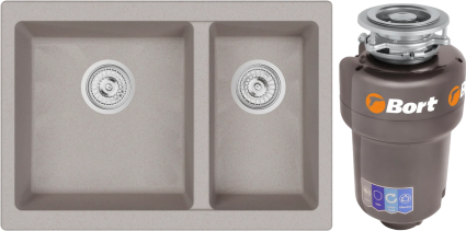 Комплект Мойка кухонная Emar Quartz EMQ-2665.PL Берилл + Измельчитель Bort Titan Max Power матовая, прямоугольная