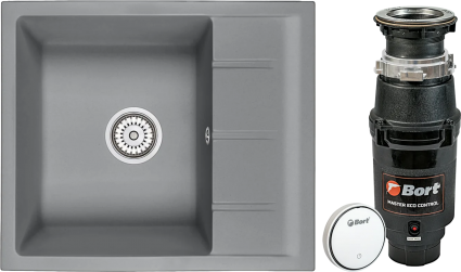 Комплект Мойка кухонная Emar Quartz EMQ-1580.Q Алмаз + Измельчитель Bort Master Eco Control матовая, прямоугольная