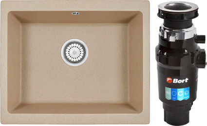Комплект Мойка кухонная Emar Quartz EMQ-1555.P Сардоникс + Измельчитель Bort Master Eco 91275752 матовая, прямоугольная