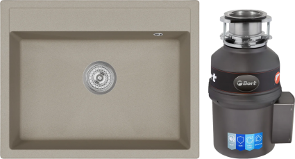 Комплект Мойка кухонная Emar Quartz EMQ-1640.Q Сардоникс + Измельчитель Bort Titan Extra матовая, прямоугольная