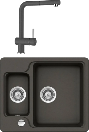 Комплект Мойка кухонная Schock Cambridge 60 Cristalite баварский камень + Смеситель Cristalite Epos-D выдвижной излив, баварский камень, матовая, прямоугольная