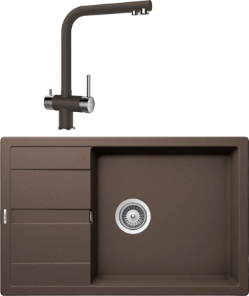 Комплект Мойка кухонная Schock Optima 60D Max Cristalite мокка + Смеситель Cristalite Wellus New мокка матовая, прямоугольная