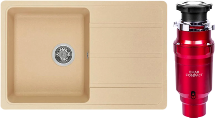 Комплект Мойка кухонная Акватон Аманда латте + Измельчитель Emar ATC-WZB390A Compact матовая, прямоугольная
