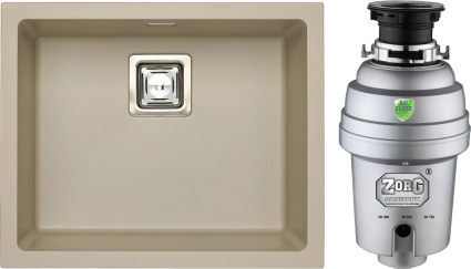 Комплект Мойка кухонная Alveus Quadrix Granital 50 pebble + Измельчитель Zorg Inox D ZR-56 D матовая, прямоугольная