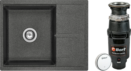 Комплект Мойка кухонная Акватон Делия 65 графит + Измельчитель Bort Master Eco Control матовая, прямоугольная