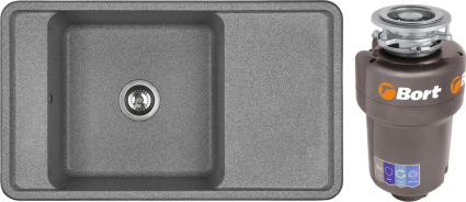 Комплект Мойка кухонная Акватон Беллис 87 серая + Измельчитель Bort Titan Max Power матовая, прямоугольная