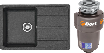 Комплект Мойка кухонная Акватон Аманда графит + Измельчитель Bort Titan Max Power FullControl матовая, прямоугольная