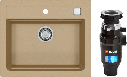 Комплект Мойка кухонная Alveus Atrox Granital 30 beige + Измельчитель Bort Master Eco 91275752 матовая, прямоугольная