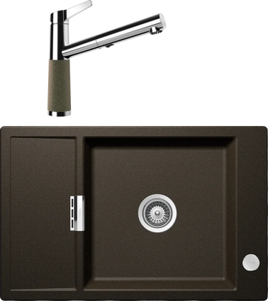 Комплект Мойка кухонная Schock Eton 60D Small Cristadur бронза + Смеситель Cristadur SC-510-D выдвижной излив, бронза, матовая, прямоугольная