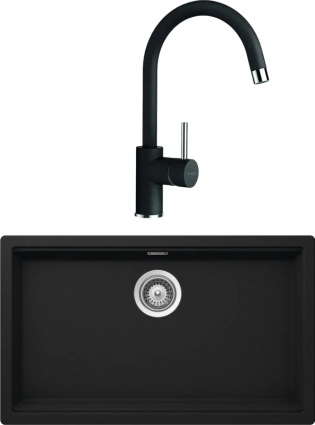 Комплект Мойка кухонная Schock Lahti 80 Cristalite оникс + Смеситель Cristalite Plutos-D выдвижной излив, оникс, матовая, прямоугольная
