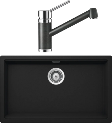 Комплект Мойка кухонная Schock Lahti 701053U 80 Cristalite оникс + Смеситель Cristalite Pila оникс матовая, прямоугольная