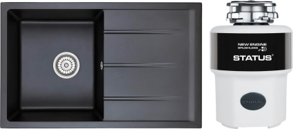 Комплект Мойка кухонная Emar Quartz EMQ-1800.Q Оникс + Измельчитель Status Next 400 матовая, прямоугольная