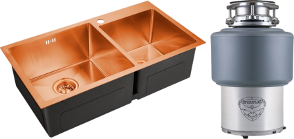 Комплект Мойка кухонная Emar PVD EMB-210 PVD Nano Coppery + Измельчитель Status Premium 200 матовая, прямоугольная