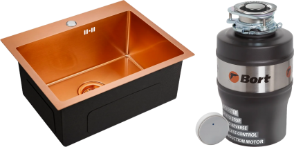 Комплект Мойка кухонная Emar PVD EMB-115 PVD Nano Coppery + Измельчитель Bort Alligator Mega матовая, прямоугольная