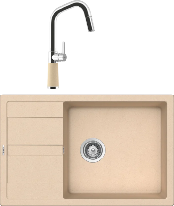 Комплект Мойка кухонная Schock Optima 60D Max Cristalite лунный камень + Смеситель Cristalite SC-530-D выдвижной излив, лунный камень, матовая, прямоугольная