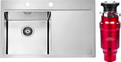 Комплект Мойка кухонная Alveus Pure 40 L + Измельчитель Emar ATC-WZB390A Compact брашированная, прямоугольная