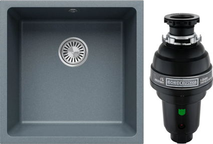 Комплект Мойка кухонная Tolero Classic R-128 грей + Измельчитель Bone Crusher BC 1000-AS матовая, квадратная