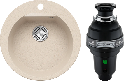 Комплект Мойка кухонная Polygran Atol 854796 кремовая + Измельчитель Bone Crusher BC 1000-AS матовая, круглая