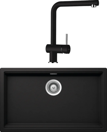 Комплект Мойка кухонная Schock Lahti 80 Cristalite неро + Смеситель Cristalite Epos неро матовая, прямоугольная