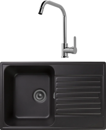 Комплект Мойка кухонная GranFest Quarz Z78 черный + Смеситель MEGA City MG- ZRV104 хром матовая, прямоугольная
