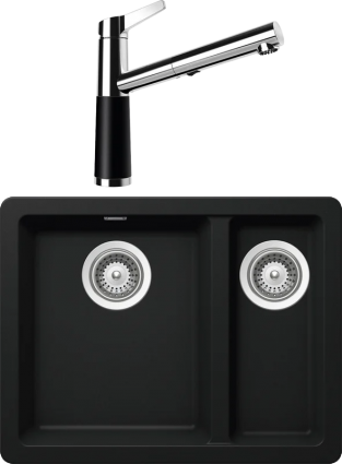 Комплект Мойка кухонная Schock Soho 700663U 60 Plus (N-150) Cristadur пуро + Смеситель Cristadur SC-510-D выдвижной излив, пуро, матовая, прямоугольная