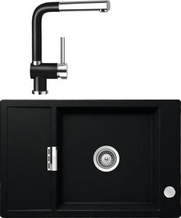 Комплект Мойка кухонная Schock Eton 60D Small Cristadur пуро + Смеситель Cristadur Piega-D выдвижной излив, пуро, матовая, прямоугольная