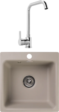 Комплект Мойка кухонная GranFest Smart SM 430 песочный + Смеситель MEGA Ege MG-PL10 хром матовая, квадратная