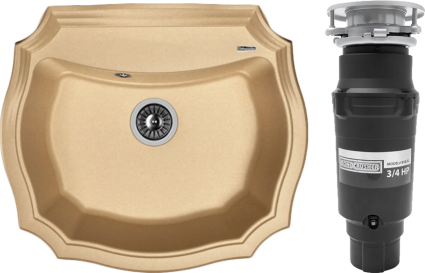 Комплект Мойка кухонная Florentina Эмилия 640 бежевая + Измельчитель Bone Crusher BC 910-SL-Slim Line матовая, овальная